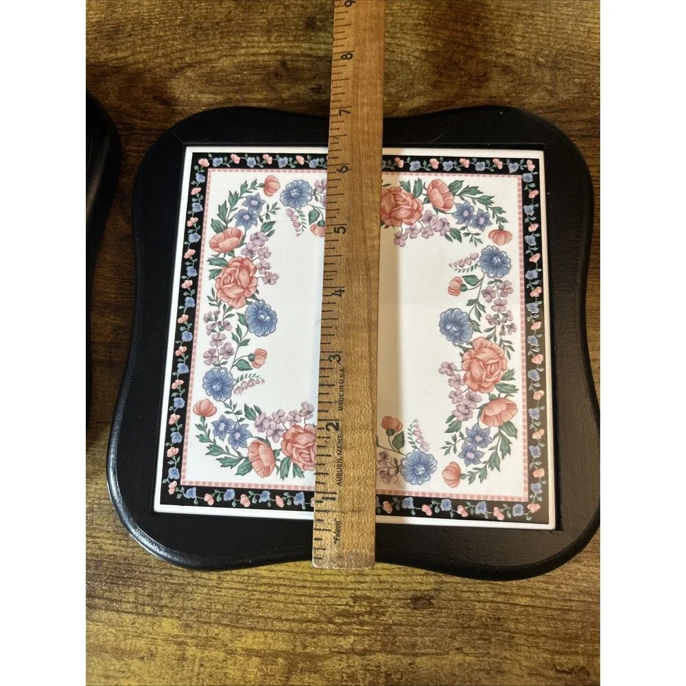 Elizabeth Gray Ceramic & Wood Trivets (2) Vtg JCPenney Sango W/Hooks for Hanging